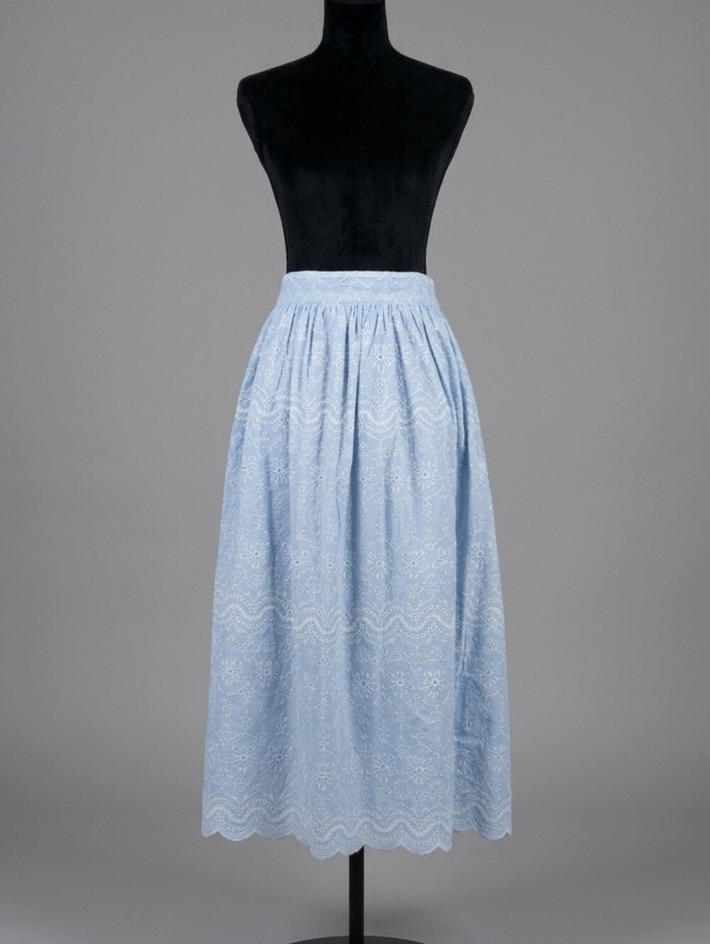 Loft Size 8 Light Blue Eyelet Midi Skirt. Exc Cond